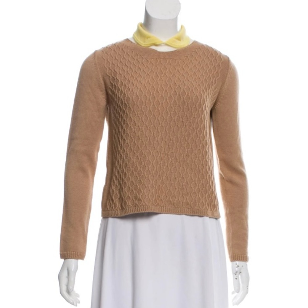 Miu Miu Sweater - Cable Knit Beige Yellow Rounded Collar